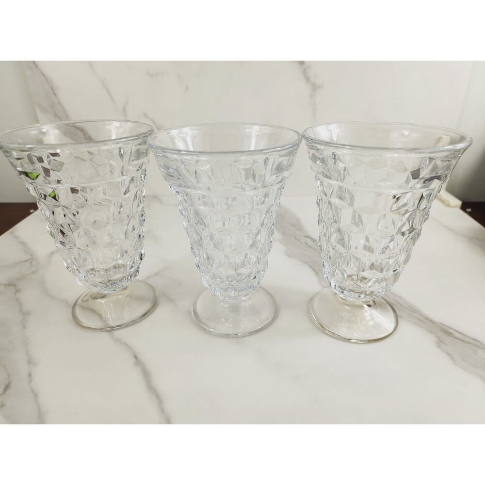 Fostoria Whitehall Iced Tea Water Glasses Footed 6" Cube Pattern 60s x3 Vintage